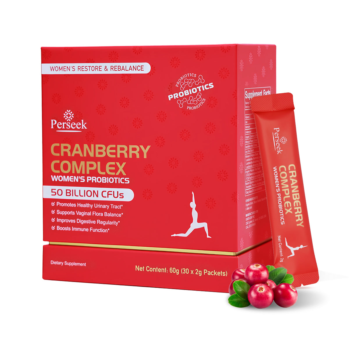 Perseek Women’s Probiotic 50B CFUs + Cranberry – for Intimate, Urinary ,and Digestive Health – 30 Pack