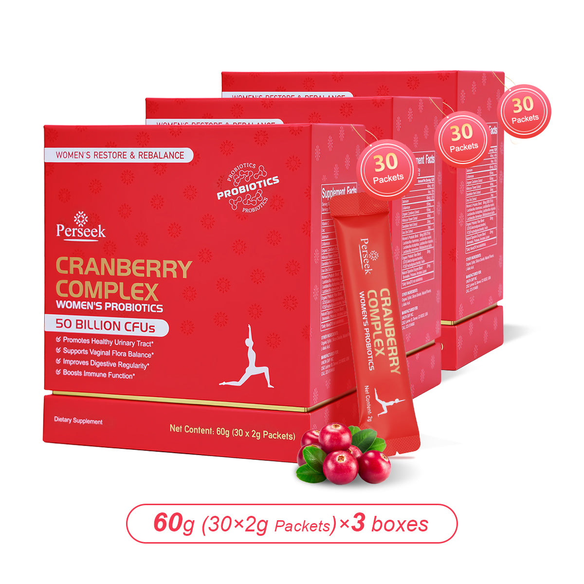 Perseek Women’s Probiotic 50B CFUs + Cranberry – for Intimate, Urinary ,and Digestive Health – 30 Pack