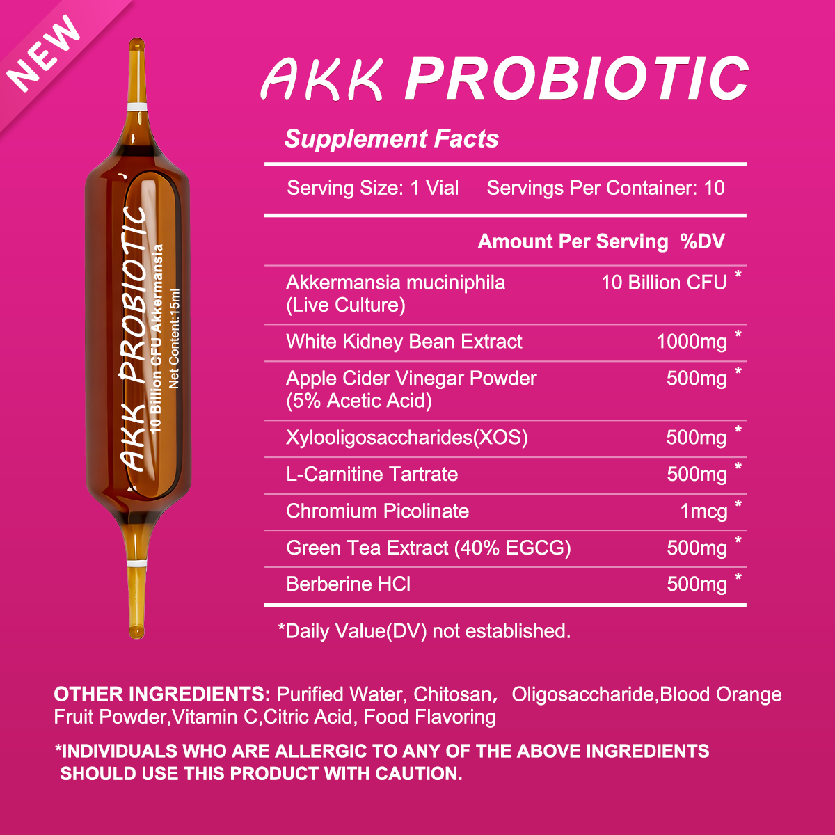 PerseeK Probiotic Supplement | 100M CFU Akkermansia, Berberine & Green Tea Extract | 15mL×10 Vials, Gut & Metabolic Support