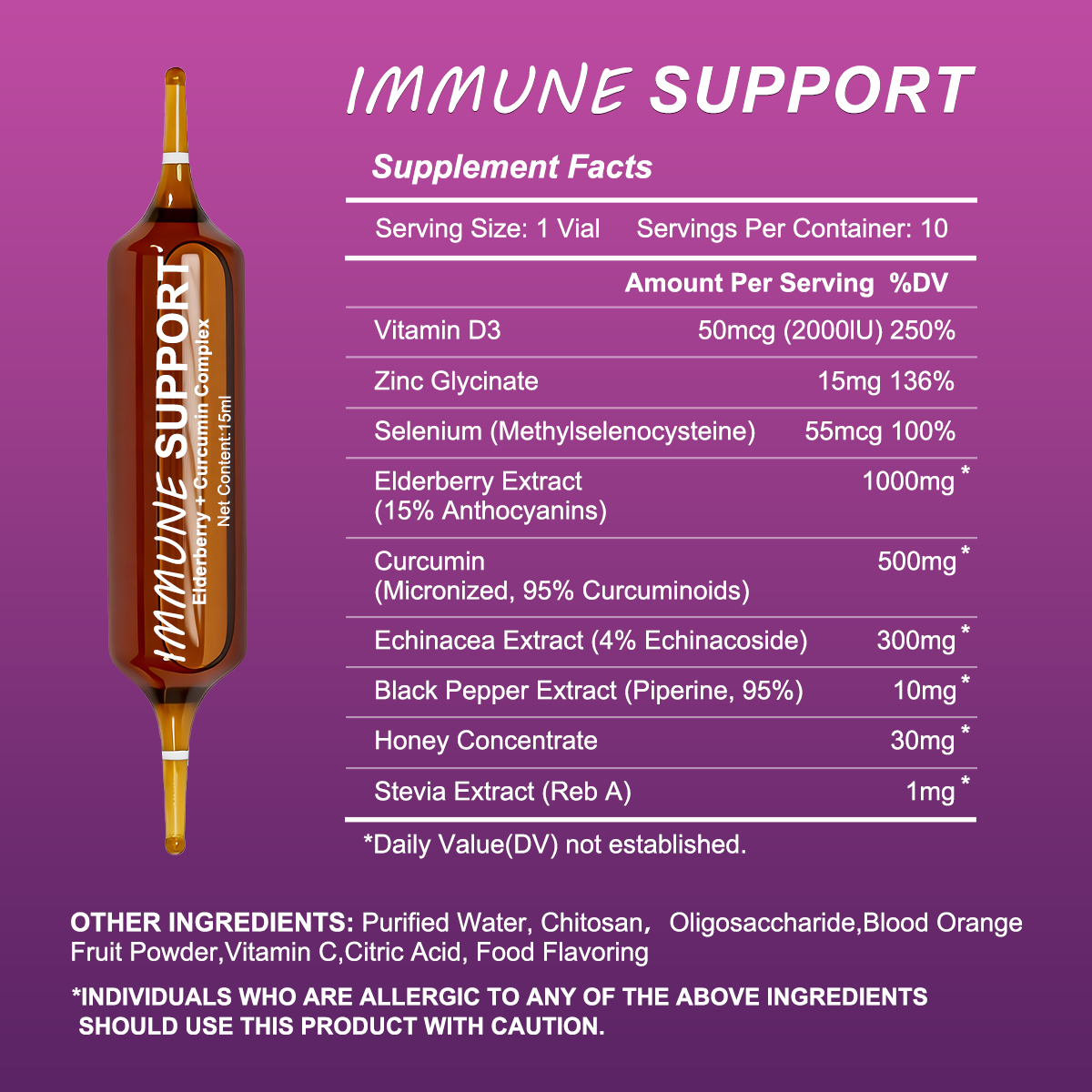 PERSEEK Liquid Immune Supplement | Elderberry, Curcumin & Piperine, 3x Absorption | 15mL×10 Vials