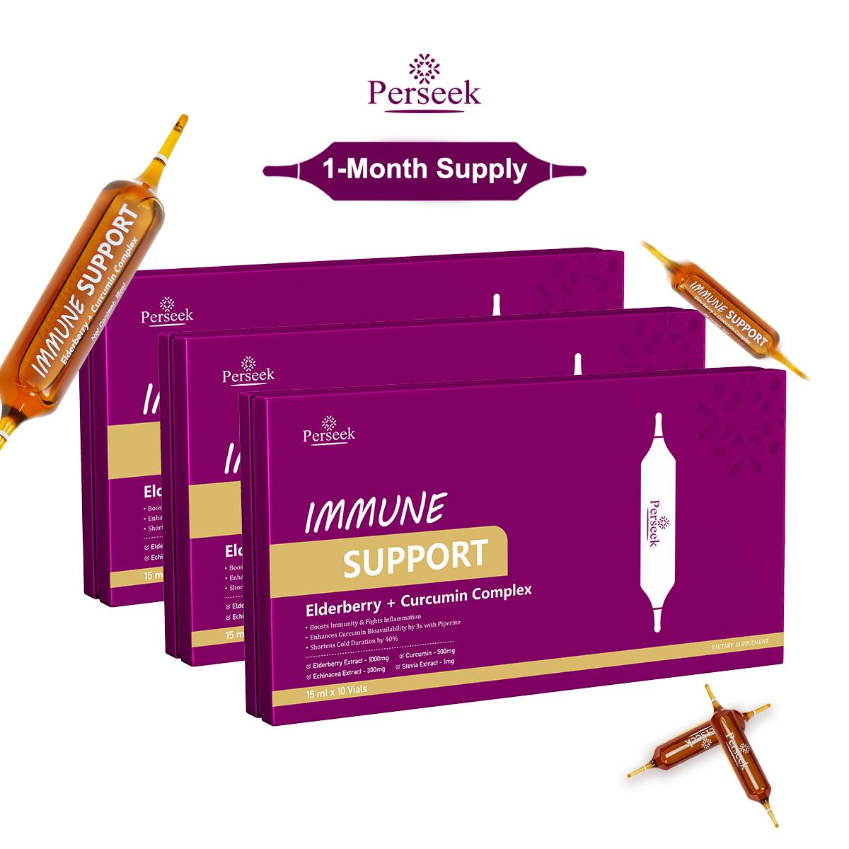 PERSEEK Liquid Immune Supplement | Elderberry, Curcumin & Piperine, 3x Absorption | 15mL×10 Vials