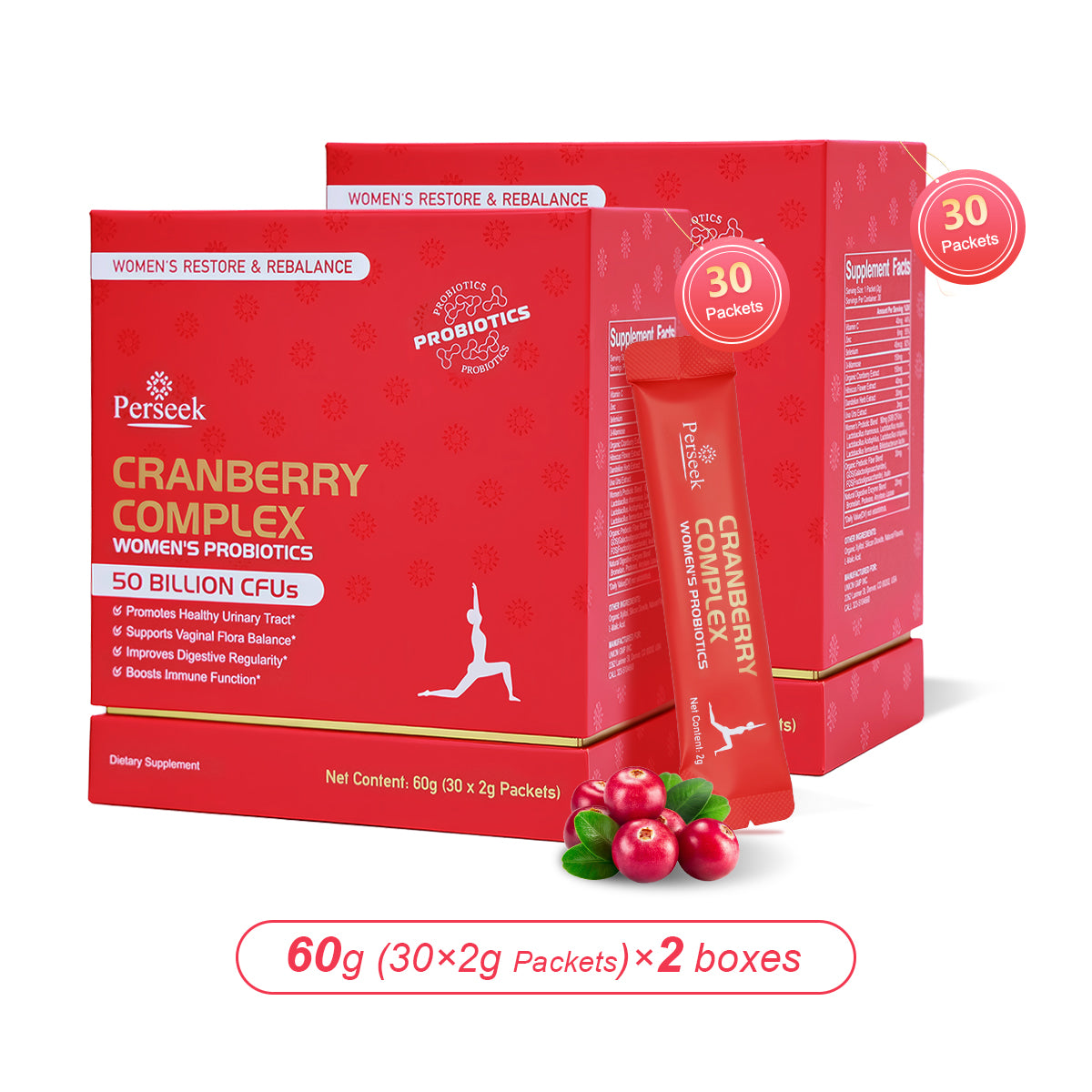 Perseek Women’s Probiotic 50B CFUs + Cranberry – for Intimate, Urinary ,and Digestive Health – 30 Pack