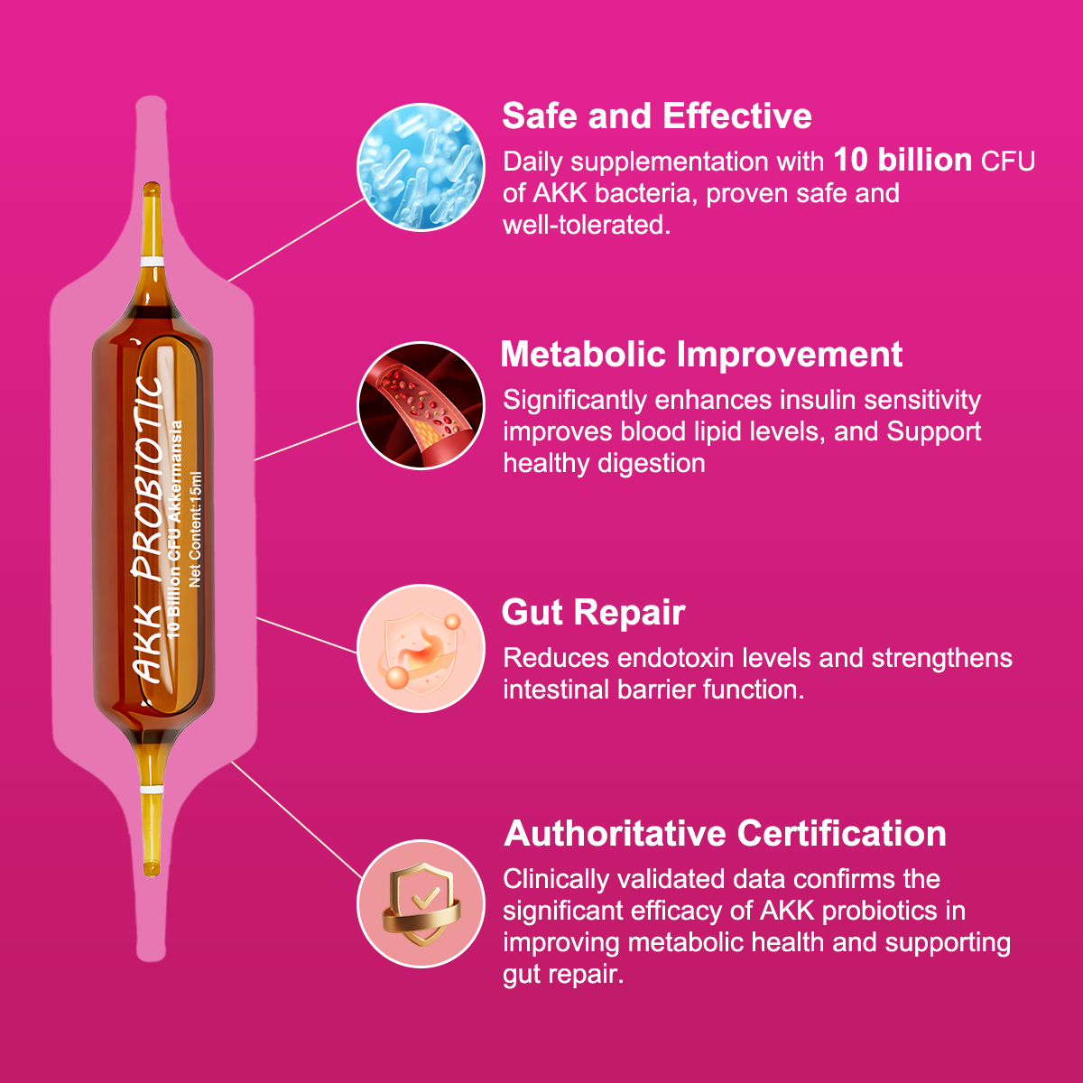 PerseeK Probiotic Supplement | 100M CFU Akkermansia, Berberine & Green Tea Extract | 15mL×10 Vials, Gut & Metabolic Support
